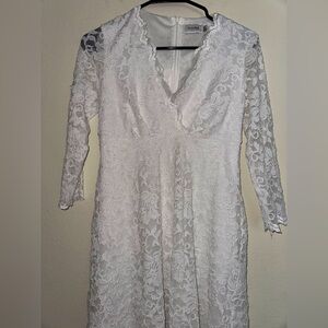 Flounce London Womens white lace wrap bodice mini dress bridal formal US 4